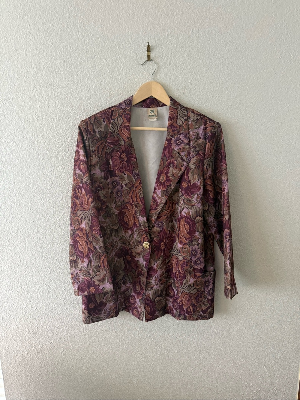 Vintage Mauve Purple Floral Blazer Size Large